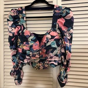 BEAUTIFUL FOR LOVE AND LEMONS PINK AND BLUE LONG BELL SLEEVE FLORAL TOP